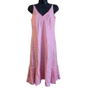 Ann Taylor Pretty Pink V- Neck Linen Dress Adorable Pleats Vacation Cruise Date